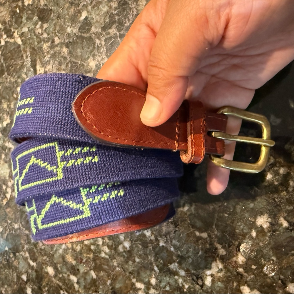 Smathers & Branson Golf Club Needle Point‎ Hand Stitched Leather Belt 42 46”
